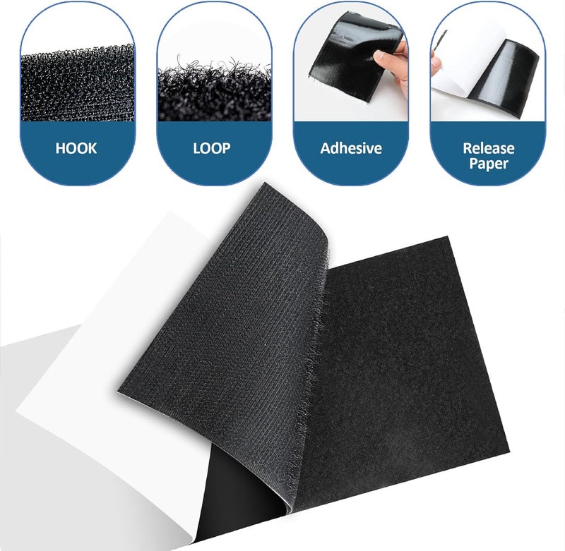JEVONI 4.4" x 15 FT Heavy Duty Adhesive Hook and Loop Tape Strips - Reusable Fastener for Home, Office & Crafts (Black) - Image 2